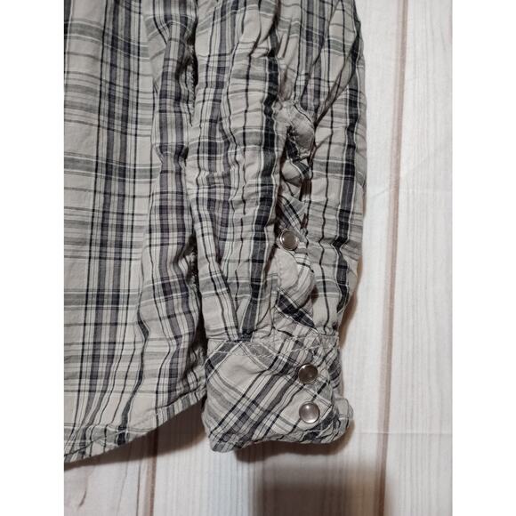 Machine Shirt Mens Large Gray Black Plaid Pearl Snap Western Cowboy‎ Rodeo Top - Picture 3 of 7